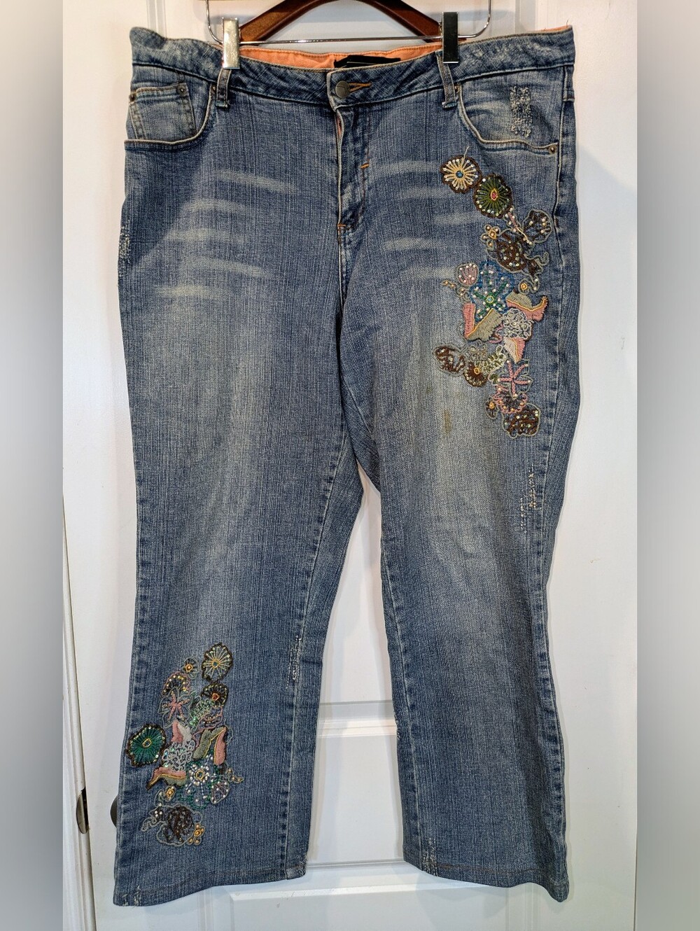 Venezia Y2K Embellished Bootcut Jeans 16 Western Rhinestone Embroidered